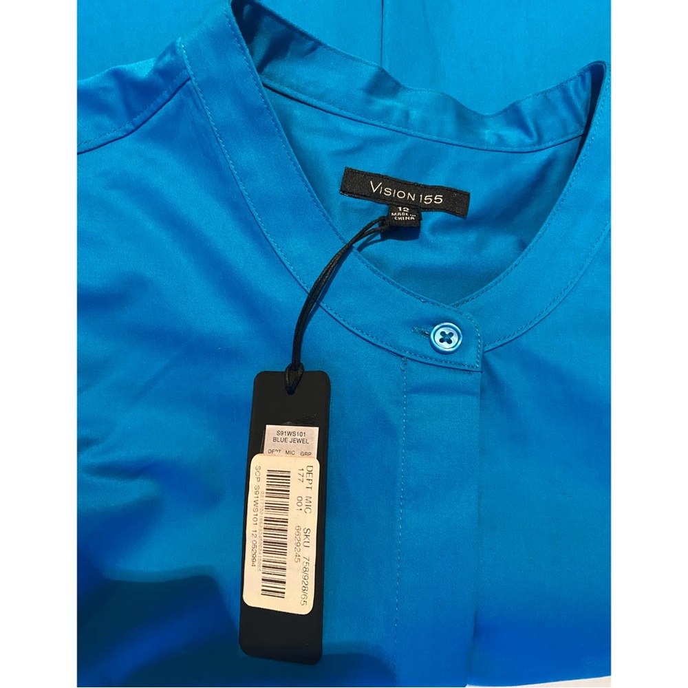NWT VISION 155 Turquoise Mandarin Collar Button Tunic Top Blouse 12 - Picture 7 of 11